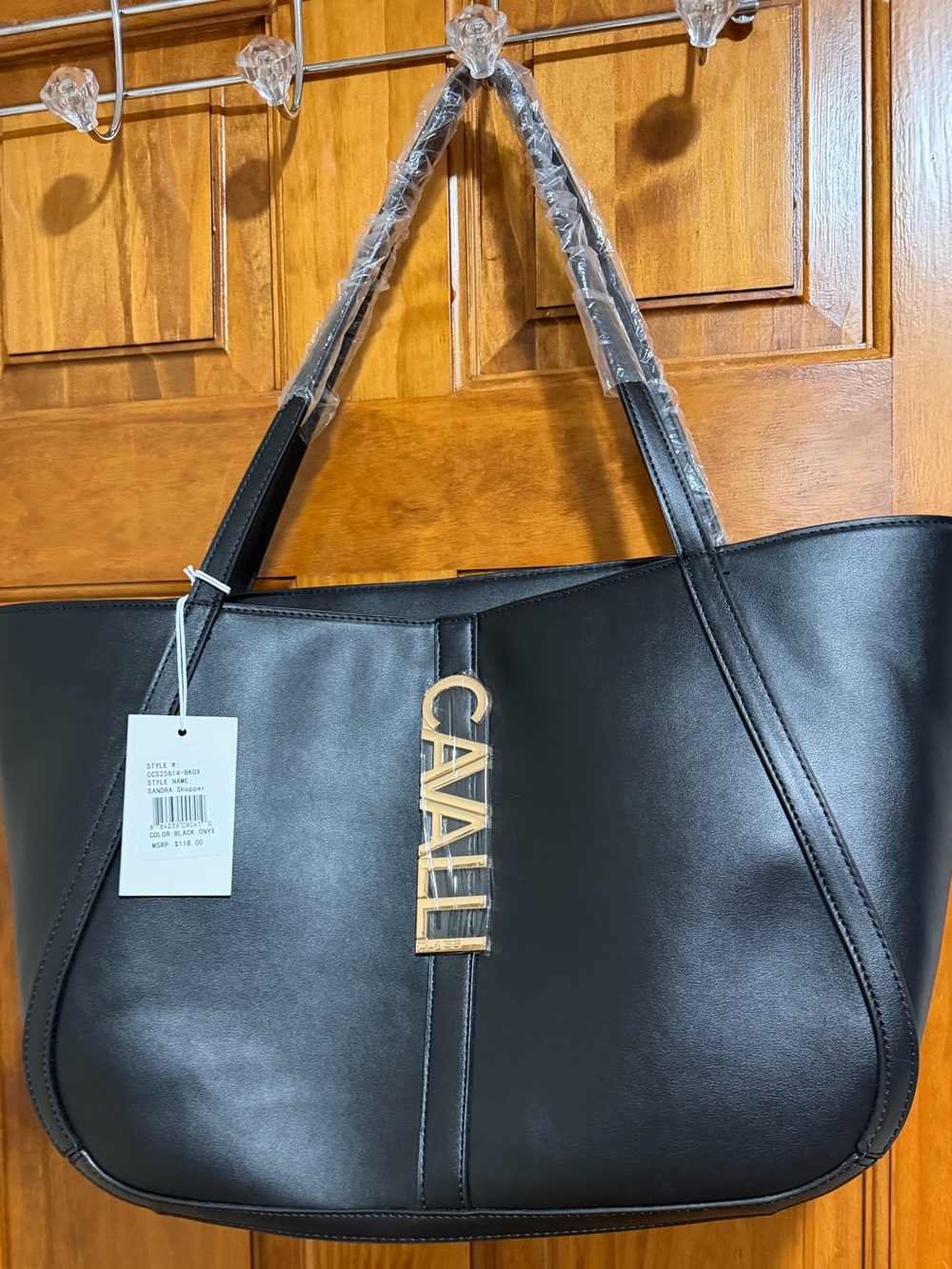 Cavalli Class Black Tote with Gold Logo Detail